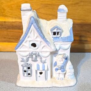 Ceramic Glitter Snowy House White Blue Silver